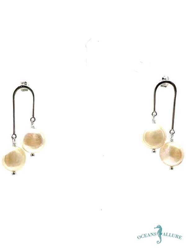 Sterling Blush Coin Pearl U Earrings