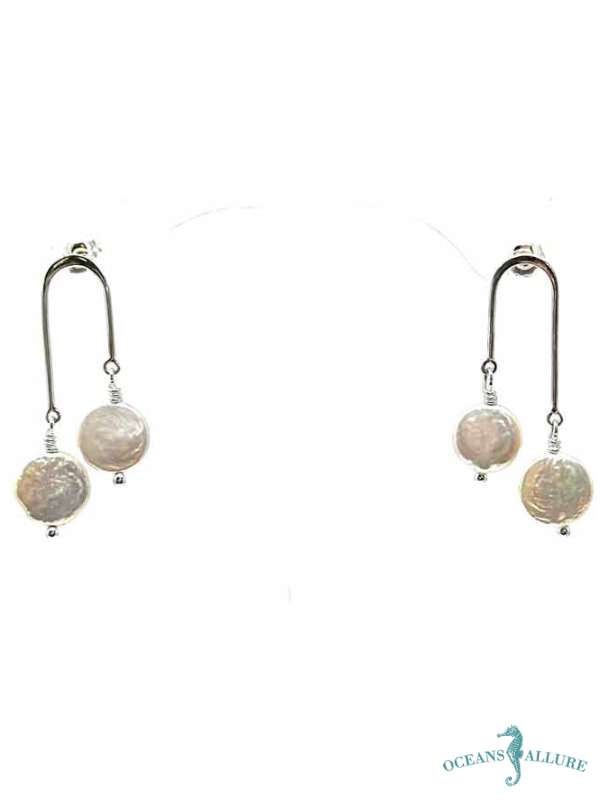 Sterling Coin Pearl U Earrings