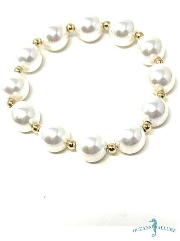 4mm GF 12mm White Shell Pearl Bracelet