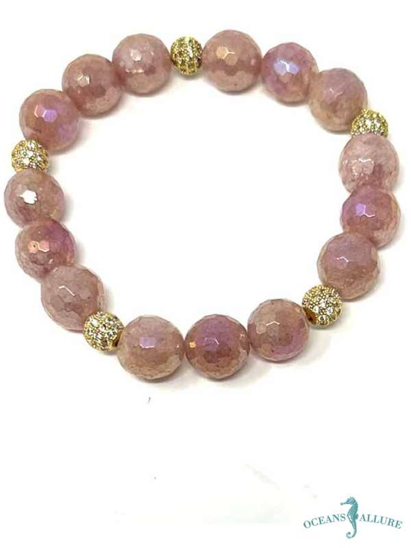 Coated Rose Agate & CZ Bracelet