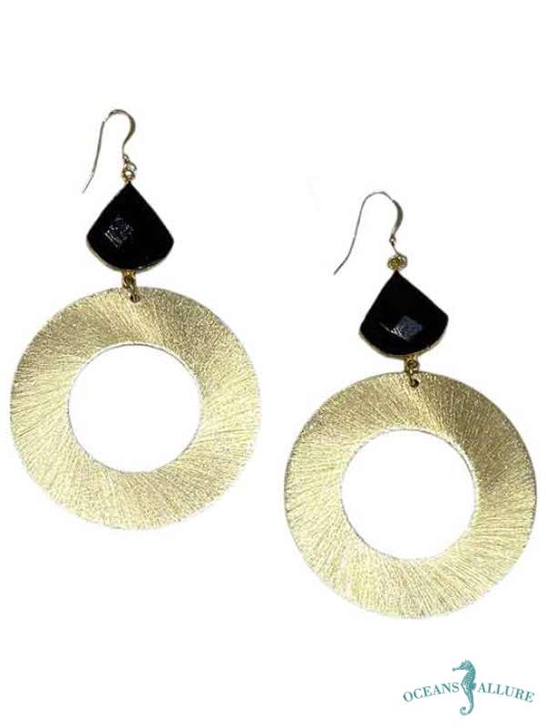 GF/GP Teardrop Onyx Thick Circle Earrings