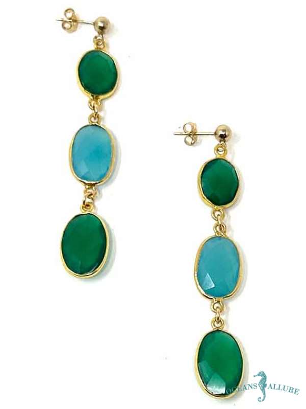 GF Oval Chalcedony & Green Onyx Earrings