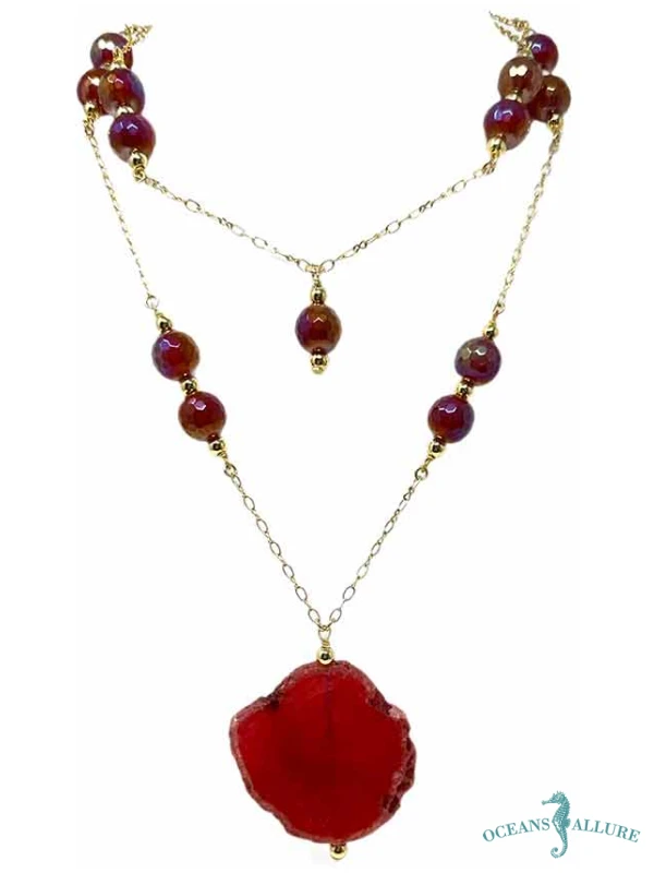 GFB Chain Pink Agate Conv. Necklace