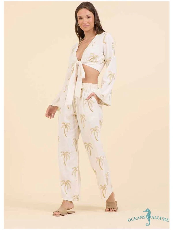 Golden Palm Tie Front Top
