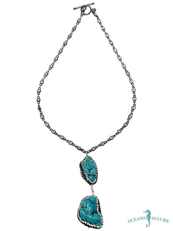 Oxidized Pave Rhinestone Turquoise Drop