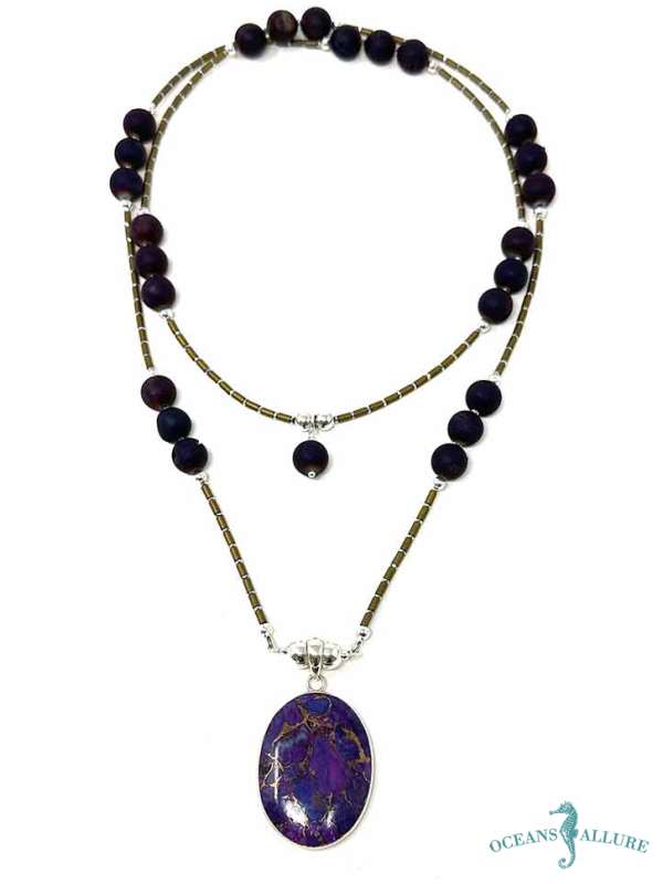 Purple Turquoise, Crystal & Agate Conv. Necklace