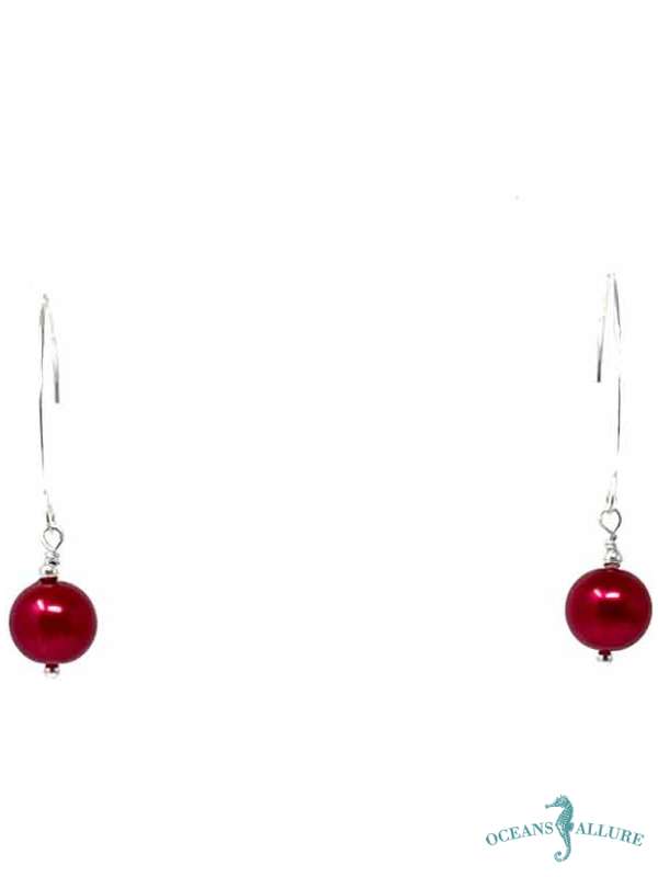 Red Shell Pearl Hook Earrings