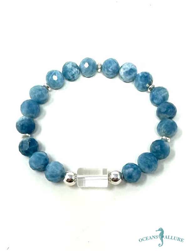 Silver Aquamarine & Quartz Tube Bracelet