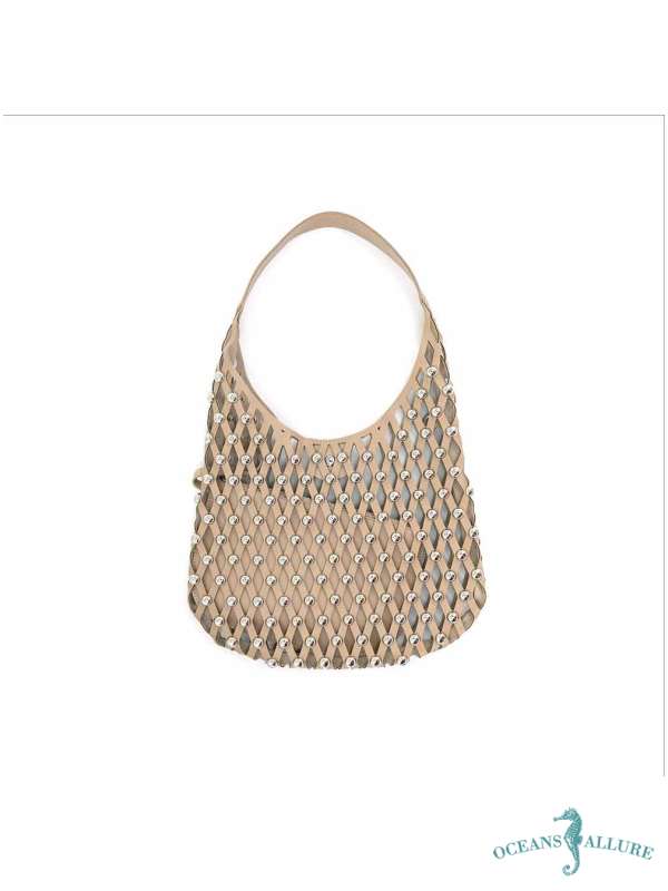 Taupe Studded Mesh Bag