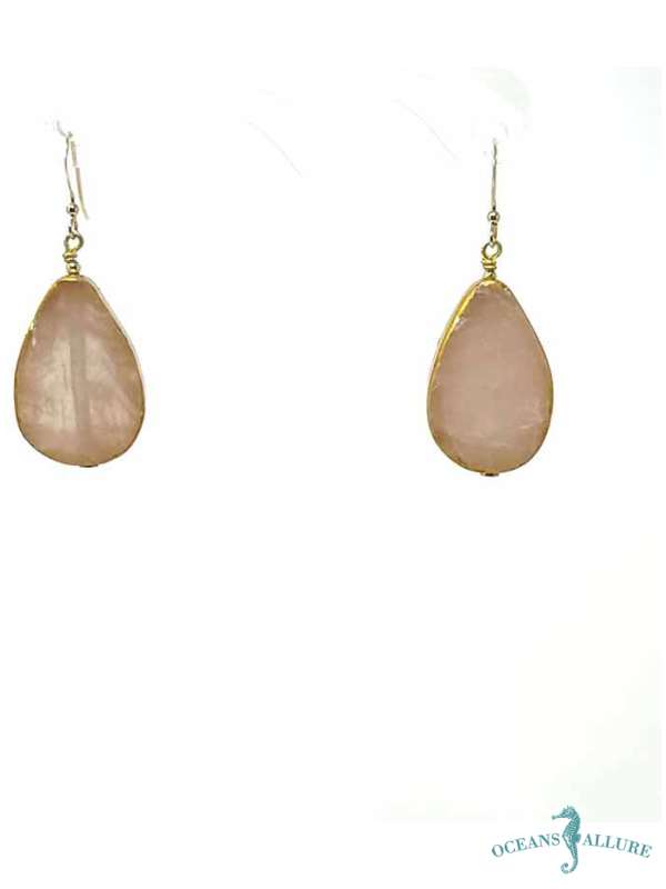 Teardrop GF Foil Rose Quartz Earrings