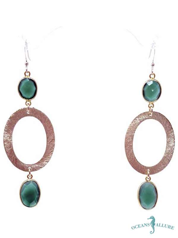 Triple Oval GF/GP Green Onyx Earrings