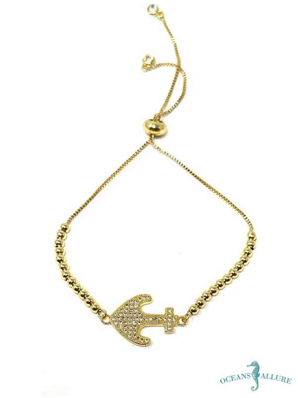 Vermil Anchor on Gold Adj. Bracelet