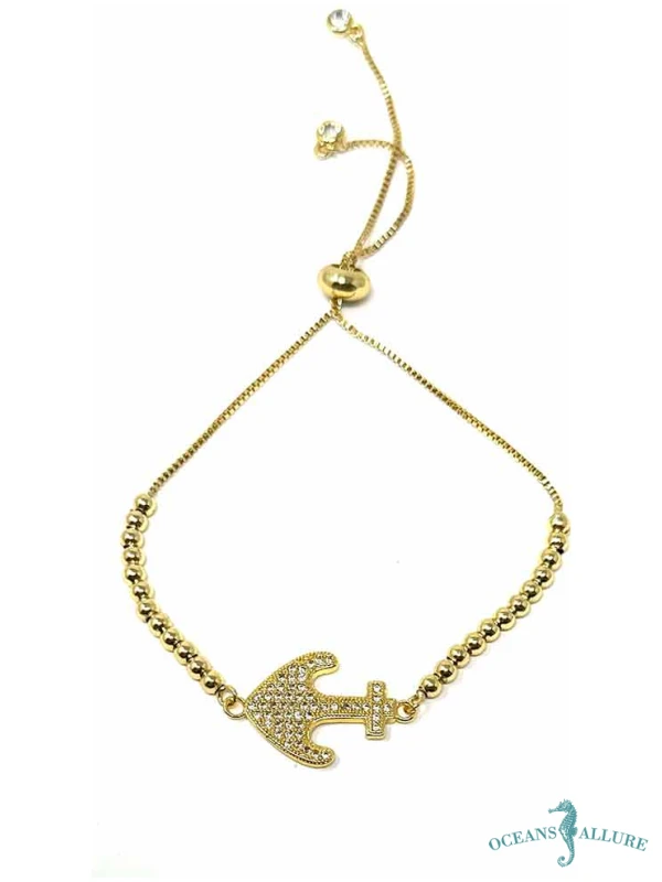 Vermil Anchor on Gold Adj. Bracelet