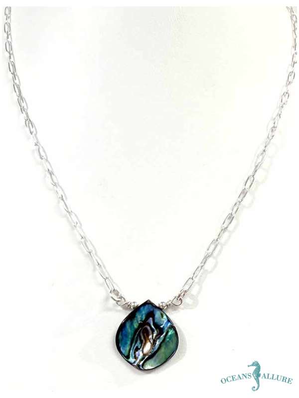 Abalone on Petit Silver Paperclip Chain