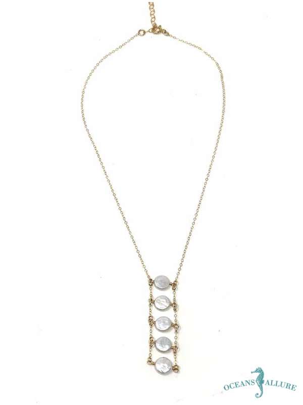 GF Coin Pearl Ladder Necklace