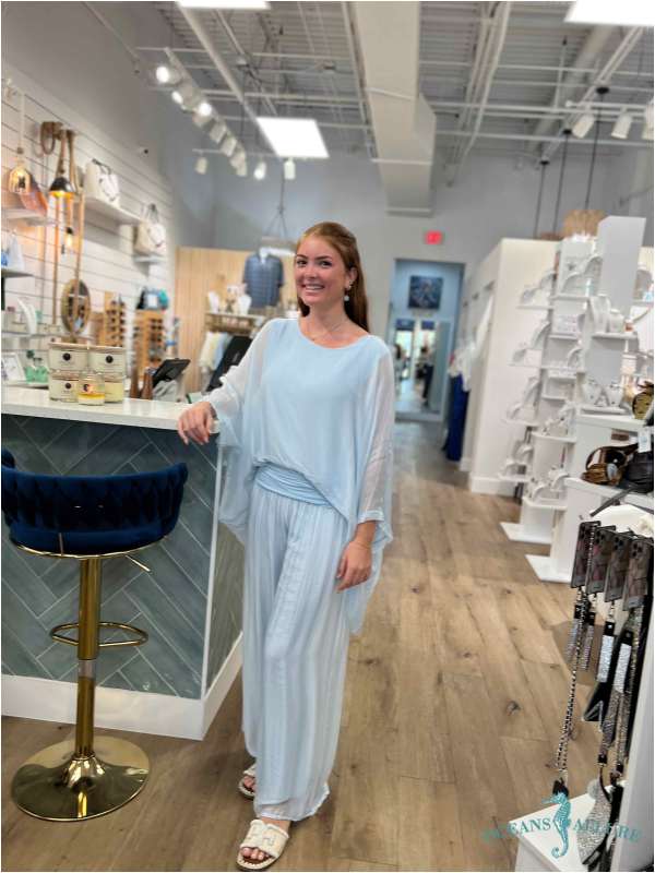 Ice Blue Silk Lined Pants