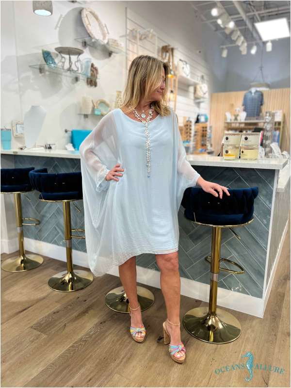 Ice Blue Silk Sleeve Goddess Dress