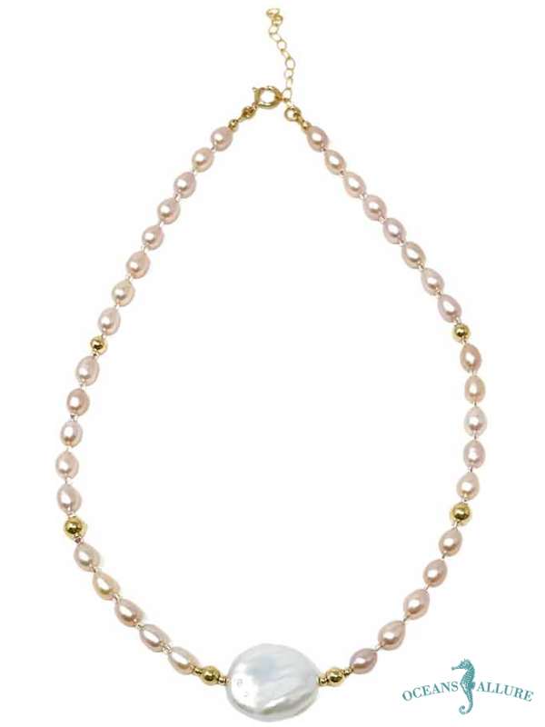 Lustre Keshi & Blush Rice Pearl Necklace