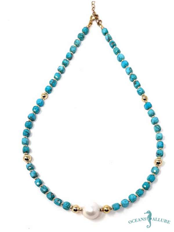 SQ Turquoise & Baroque Pearl Necklace