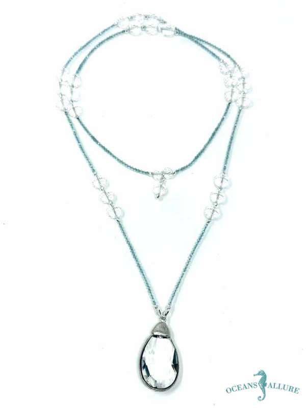 Silver Teardrop Crystal & Apatite Conv. Necklace