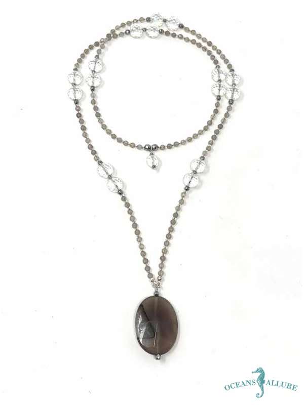 Smoky Agate & Crystal Conv. Necklace