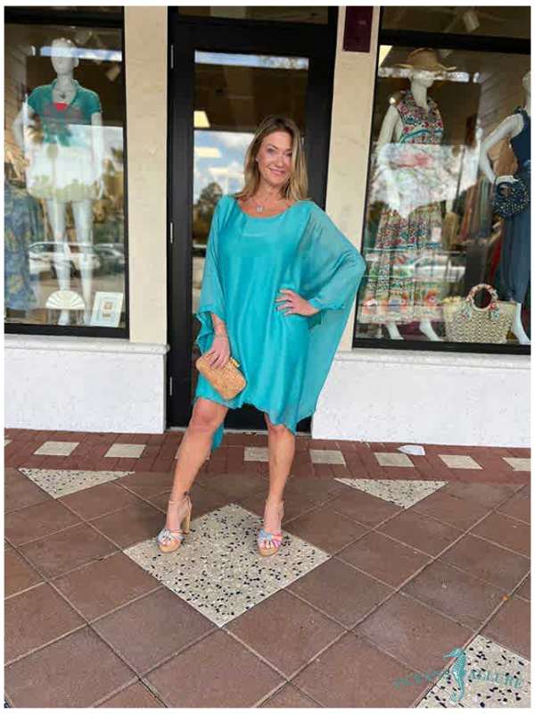 Turquoise Silk Sleeve Goddess Dress