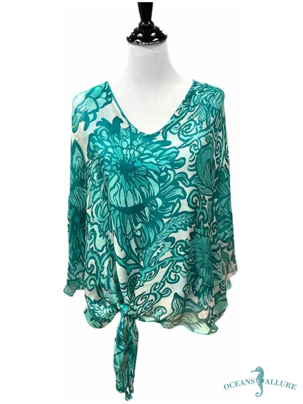 Turquoise Peony Silk Top