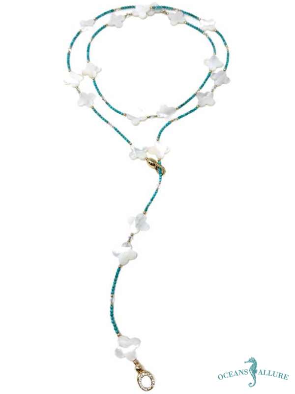 Clover MOP & 4mm Turquoise Lariat