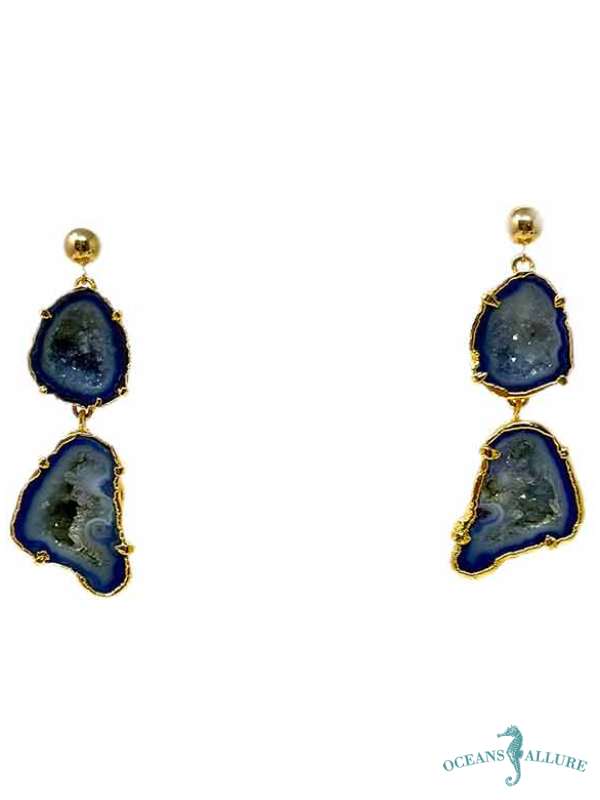 Cobalt Double Druzy Earrings