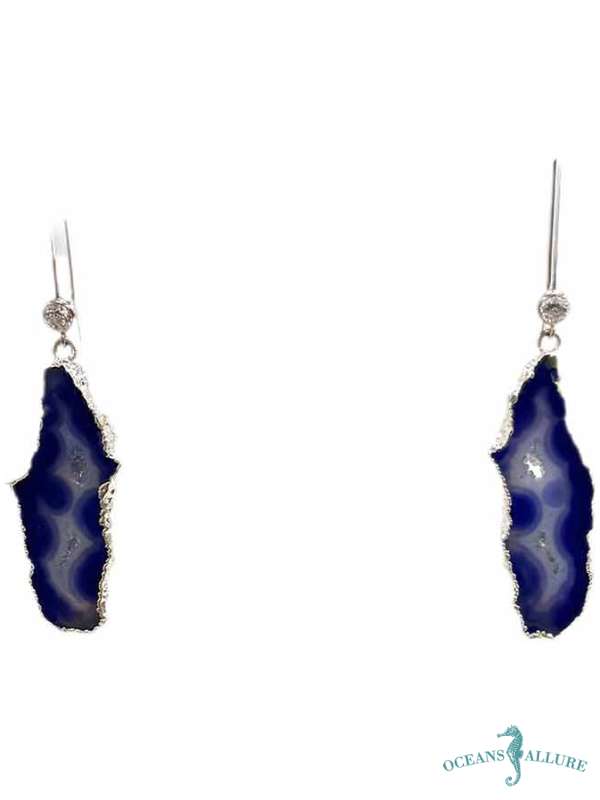 Cobalt Druzy Single CZ Hook Earrings