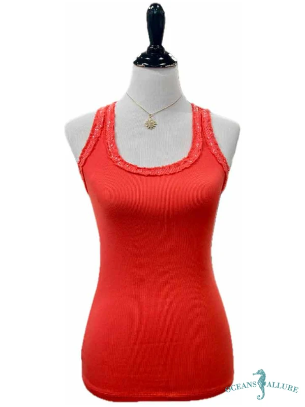 Coral Sequin Racer Tank