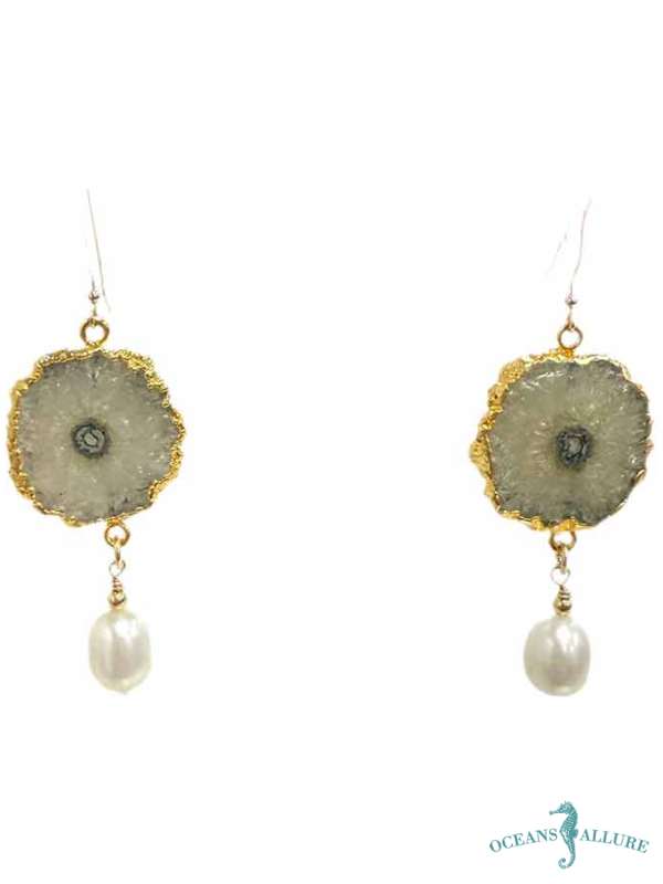 GF Burst Druzy Drop Pearl Earrings