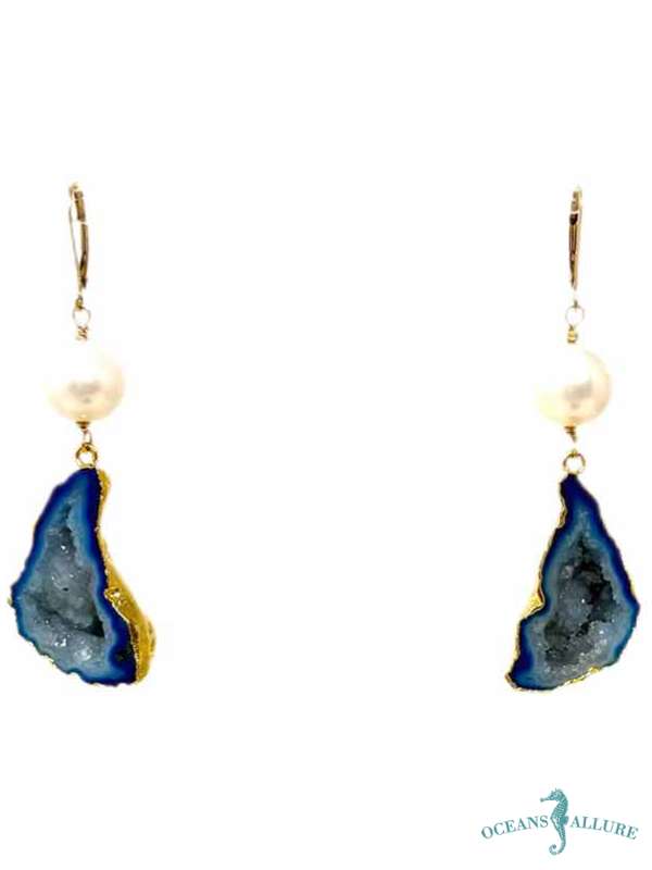 GF Cobalt Druzy FWP Leverback Earrings