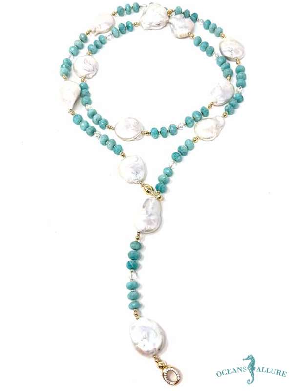 GF Large Round Keshi & Amazonite Lariat