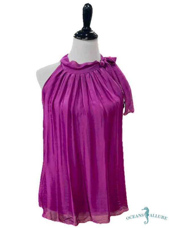 Grape Silk Halter Tie Top