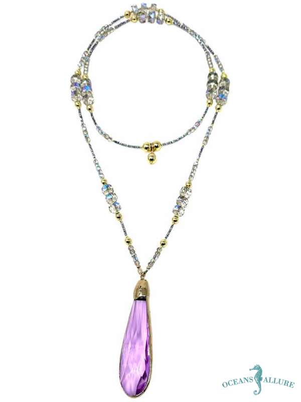 Iridescent & Orchid Crystal Convertible Necklace