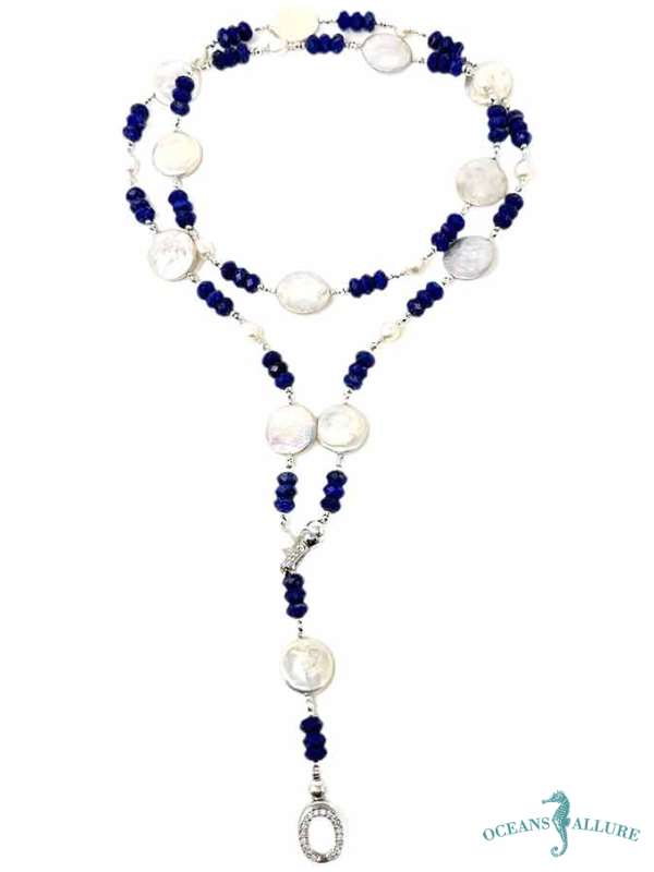 Large Coin Pearl & Keshi Lapis Lariat