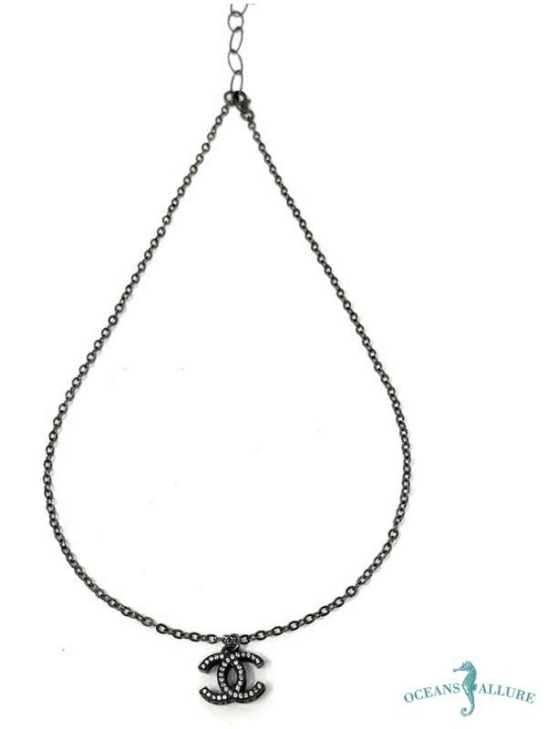 Med. Oxidized Chanel Pendant, 16-18" Chain