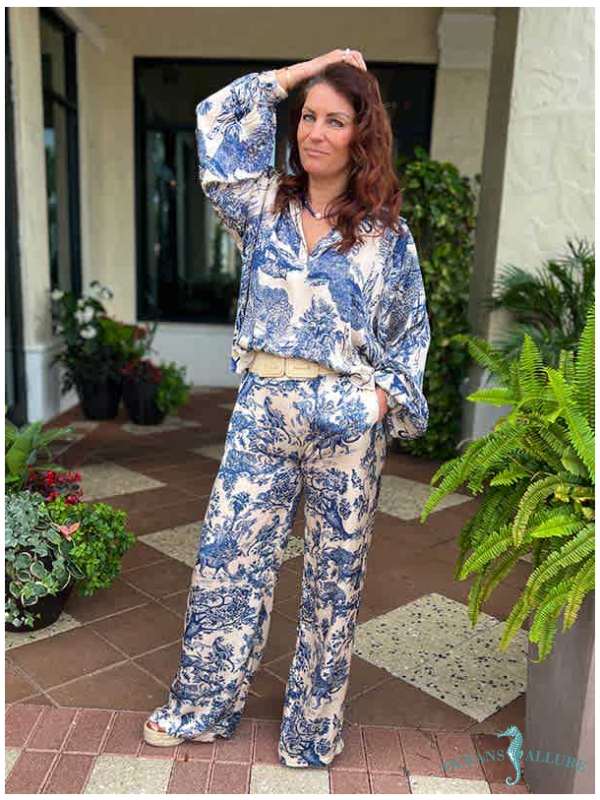 Navy Satin Jungle Pant