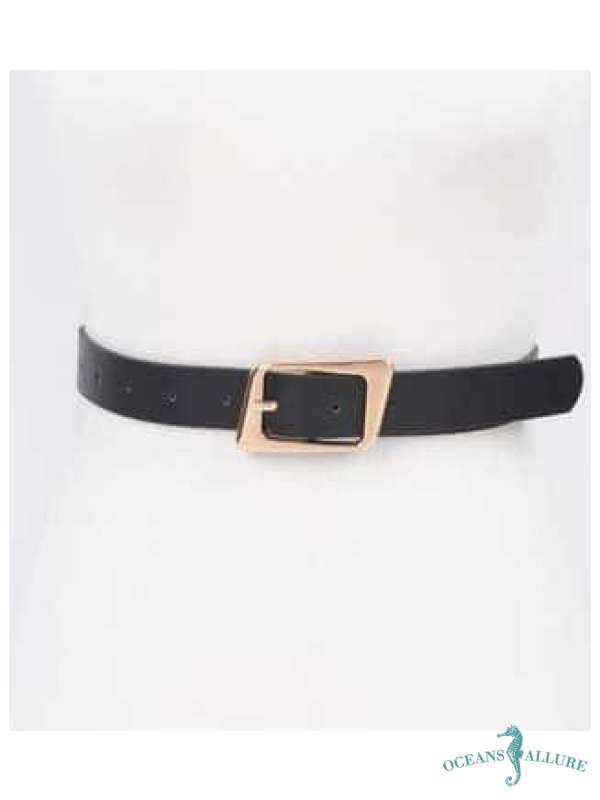 Black Faux Leather Belt w/ Gold Buckle