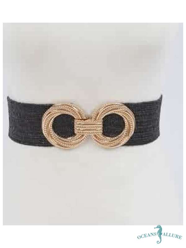 Black Straw Belt w/ Gold Buckle