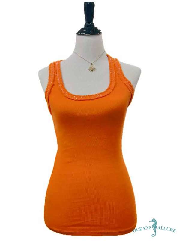 Sunkist Orange Sequin Racer Tank