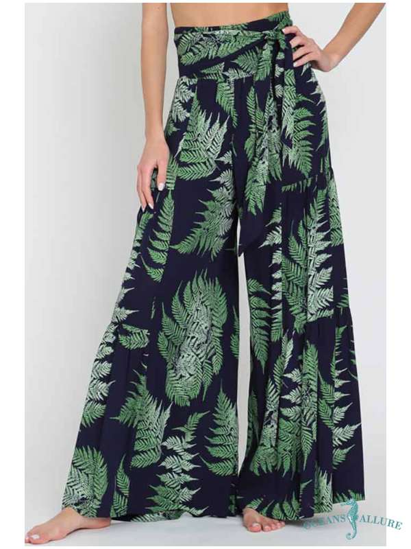 Navy Palm Palazzo Pants