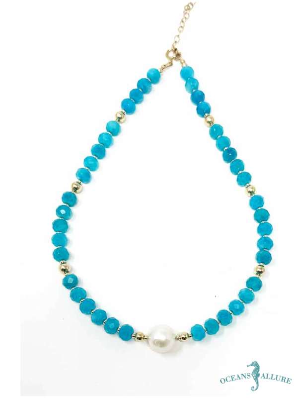 Russian Amazonite & Baroque Pearl GF Necklace