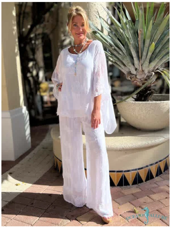 White Embroidered Silk Top