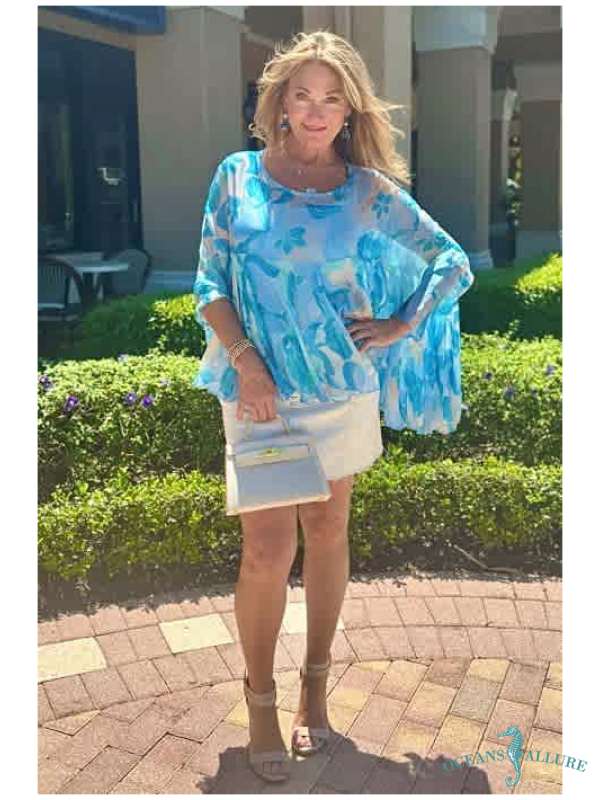 Blue Floral Boho Silk Top