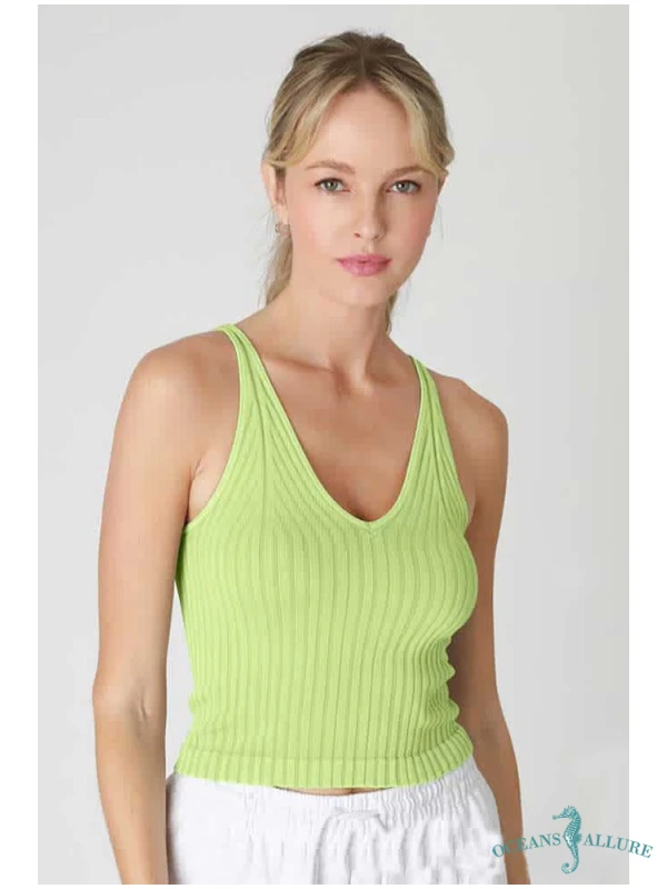 Citrus Green Vintage V Neck Tank
