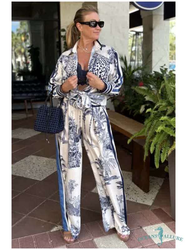 Navy Stripe Jungle Satin Top