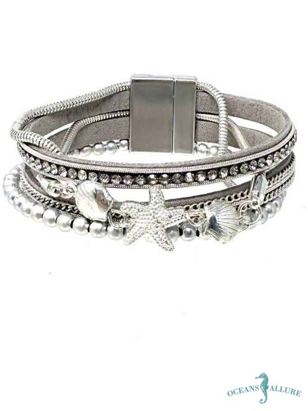 Silver Starfish Shell Crystal Bracelet