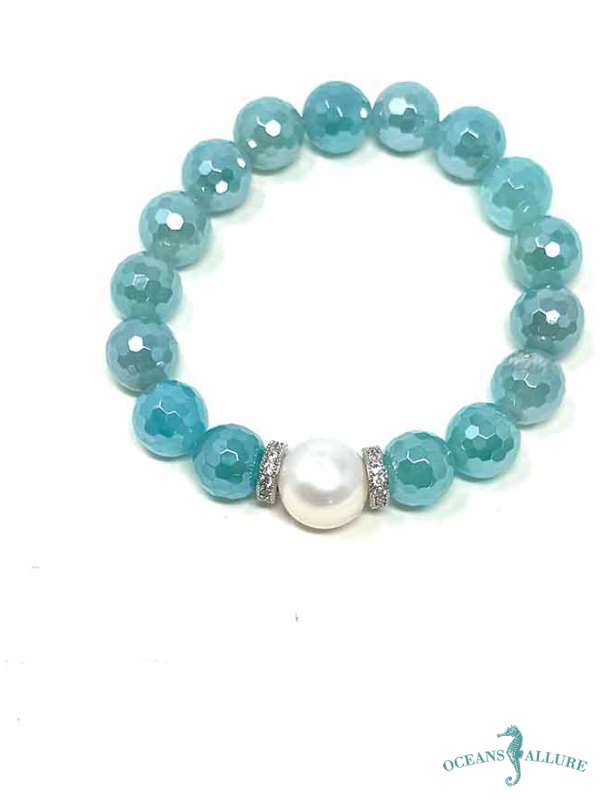 Coated Aqua Agate & CZ FWP Bracelet